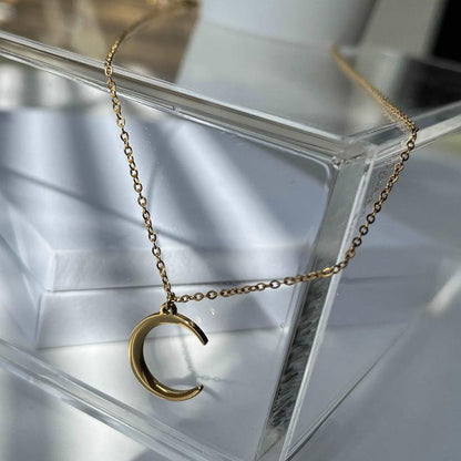 Waterproof Gold Crescent Necklace