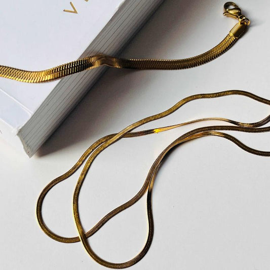 Layered Herringbone Gold Necklace